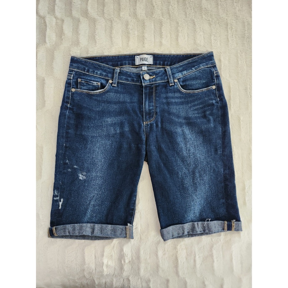 Paige Dark Wash Denim Shorts Distressed Womens Size 30 Inseam 10"